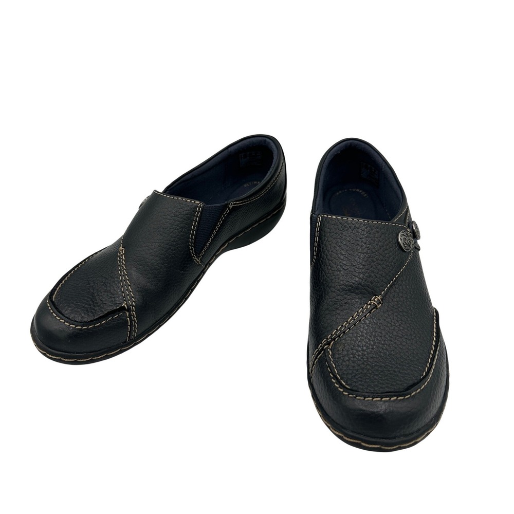 Clarks Loafers Womens 7.5 Black Good Leather Slip On Cheyn Madi Comfort Shoes